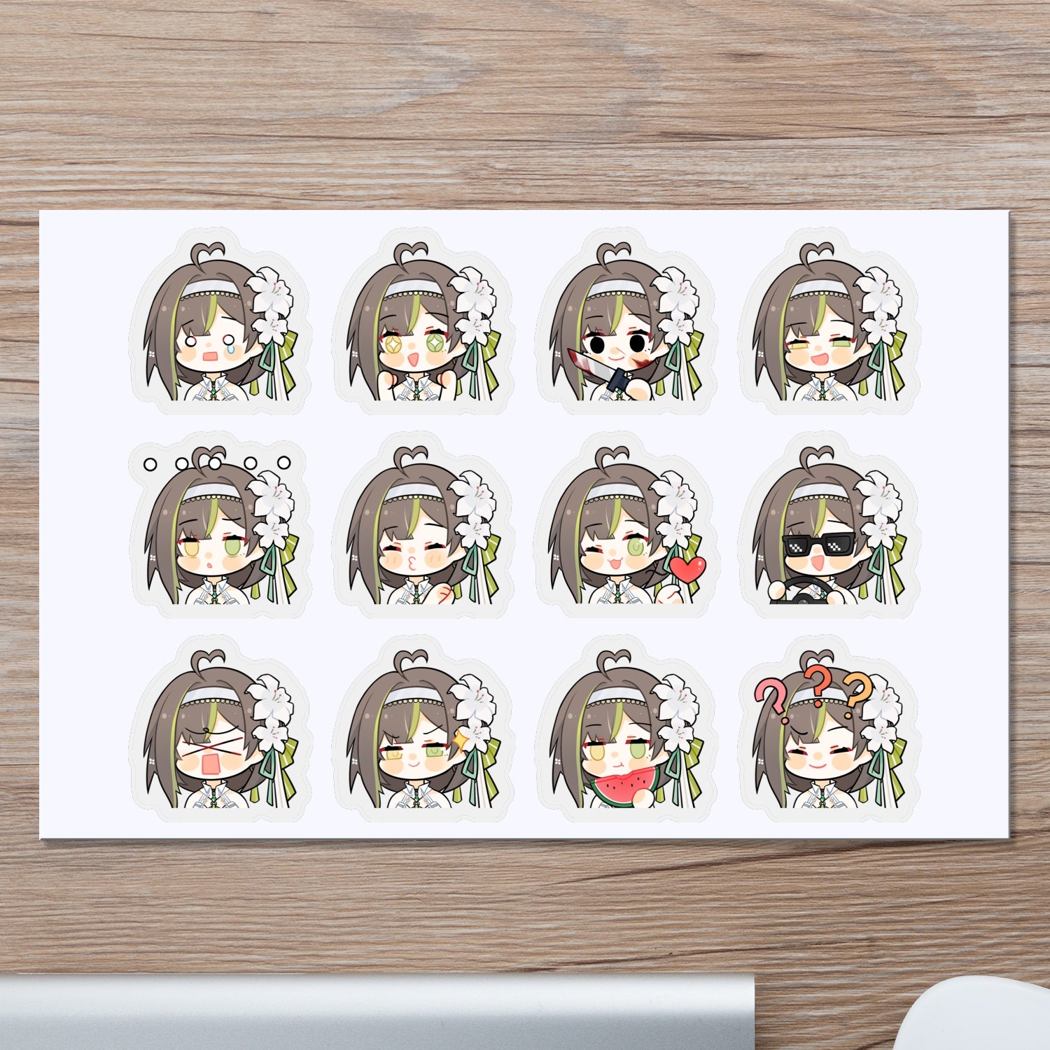 Milky Green White Battle Suit Stickers